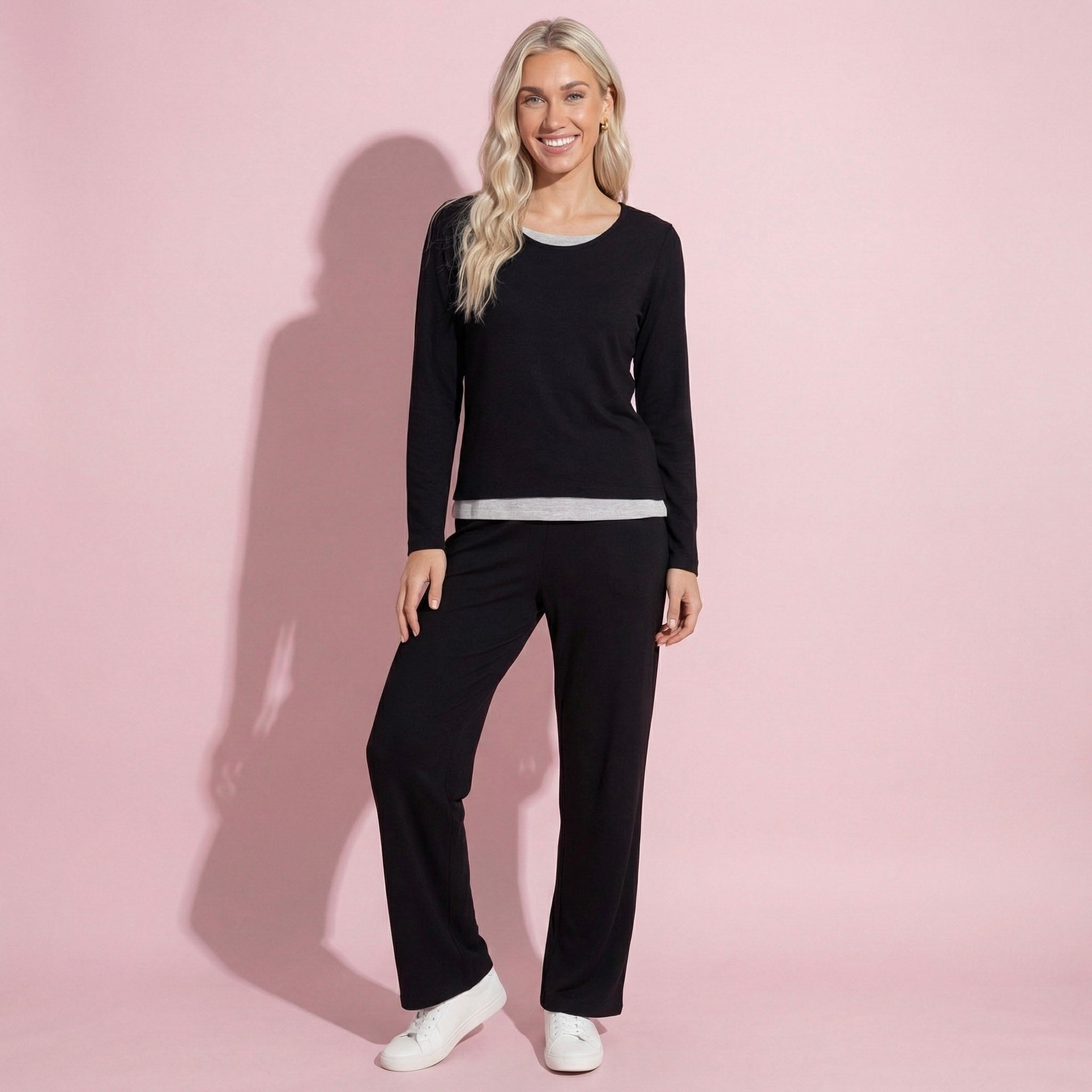 Anna-Kaci Women's 2-Piece Set Soft Knit Long Sleeve Top and Relaxed Fit Lounge Pants