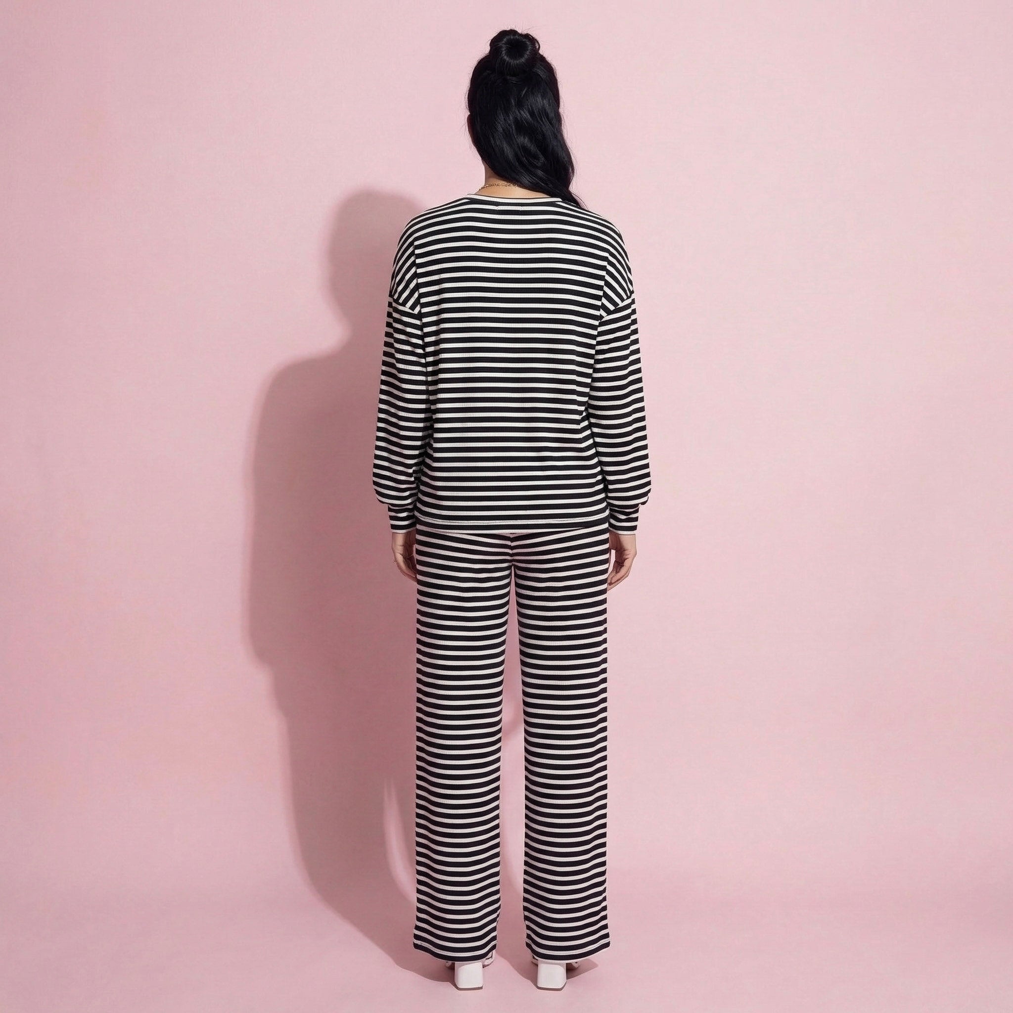 Anna-Kaci Women's 2-Piece Set Long Sleeve Striped Pajama Top and Relaxed Fit Lounge Pants with Soft Stretch Fabric