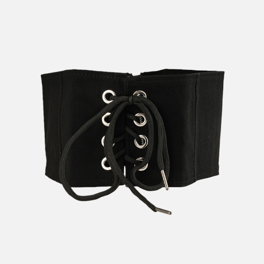 Anna-Kaci Women's Wide Lace-Up Waist Belt with Structured Panel Design and Adjustable Corset-Style Front Ties 5x25.5in