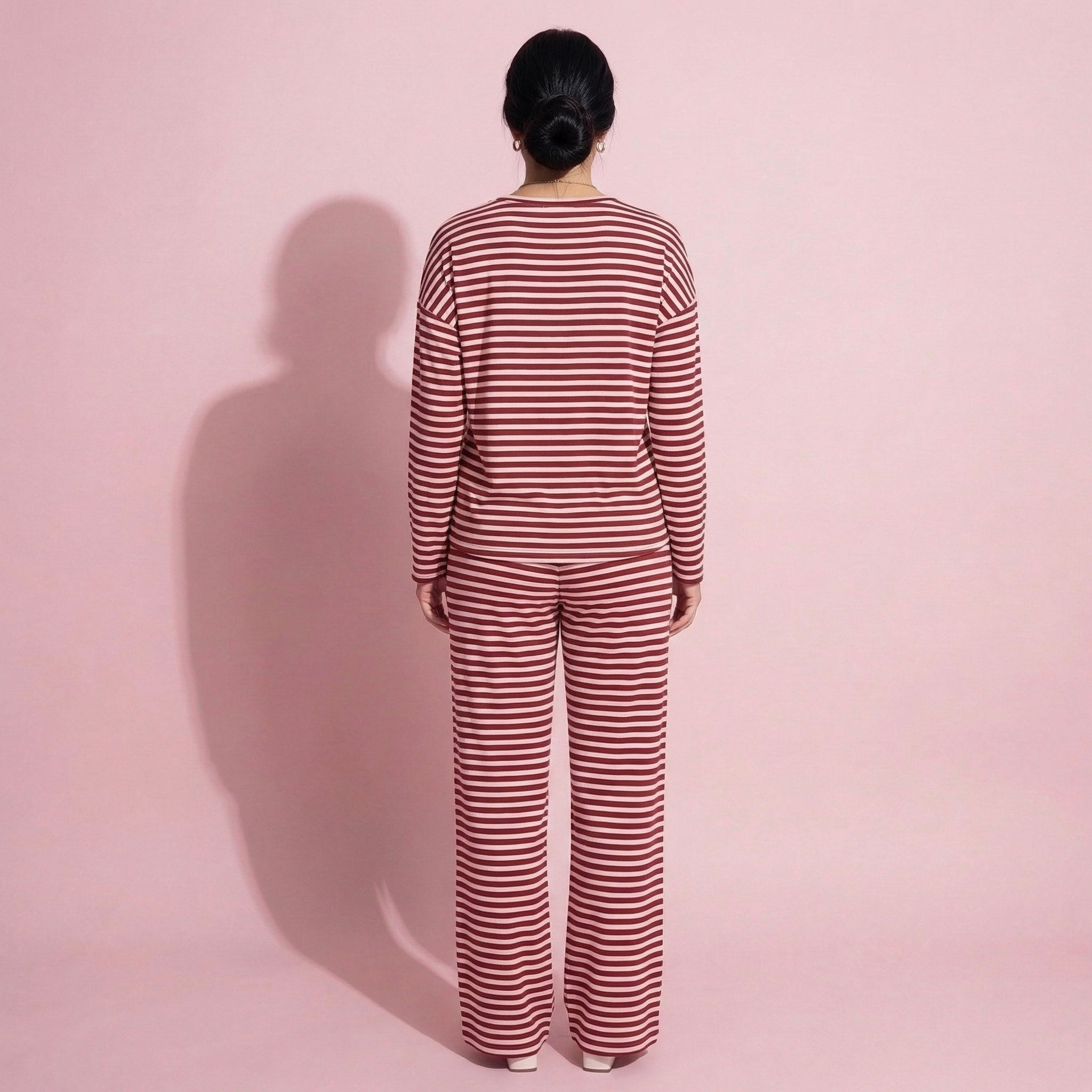 Anna-Kaci Women's 2-Piece Set Long Sleeve Striped Pajama Top and Relaxed Fit Lounge Pants with Soft Stretch Fabric