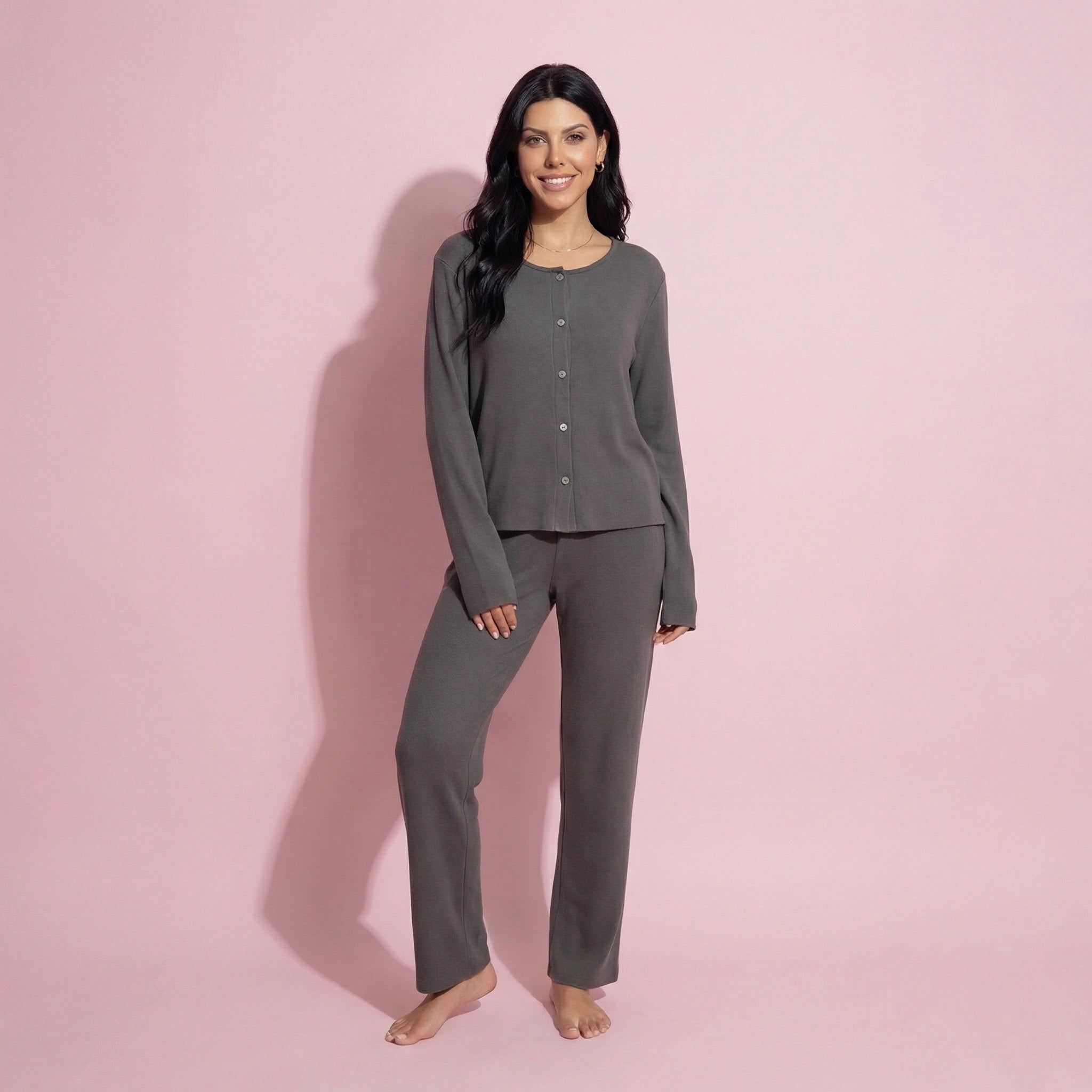 Anna-Kaci Women's 2-Piece Set Soft Knit Lounge Pants and Button-Up Cardigan with Tank Top