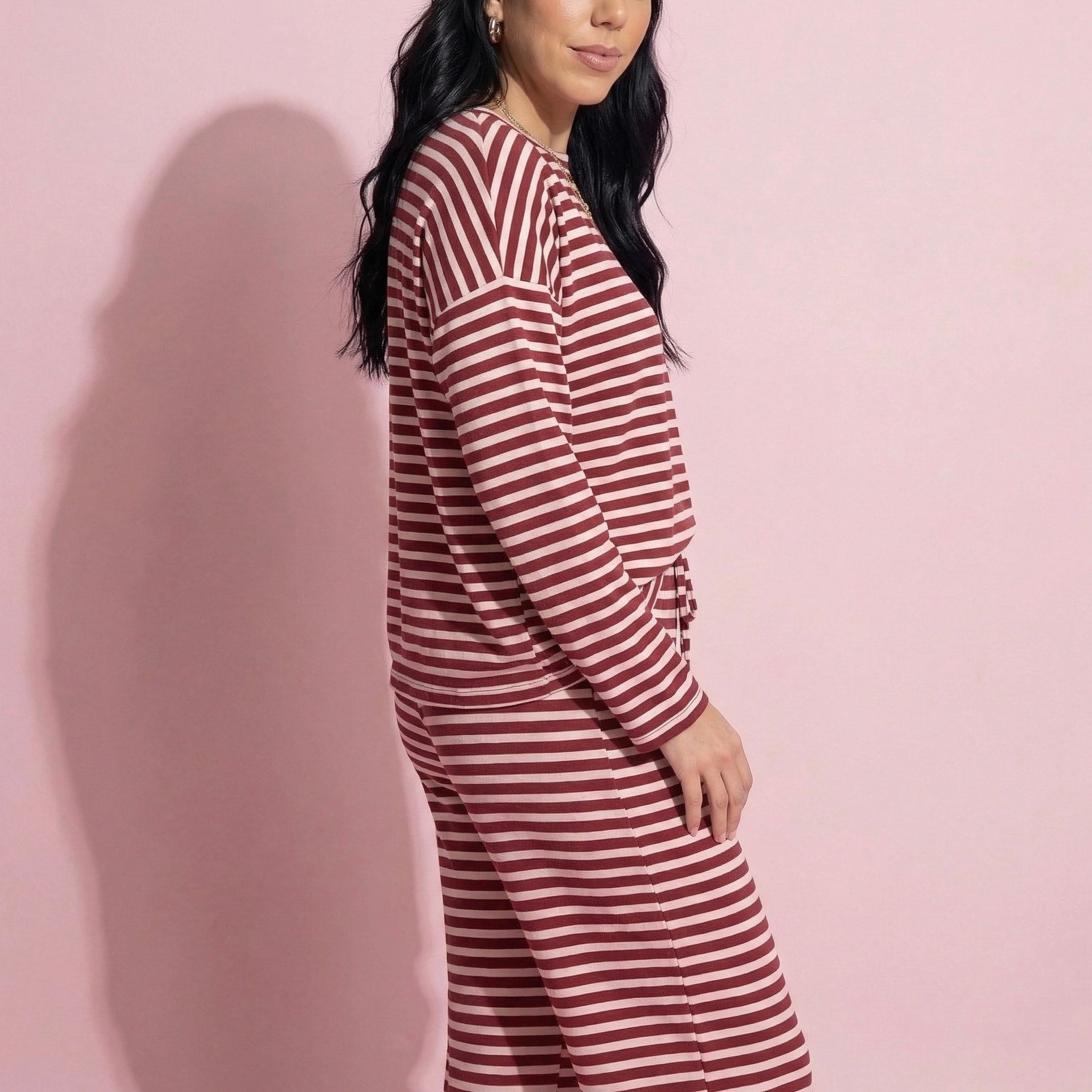 Anna-Kaci Women's 2-Piece Set Long Sleeve Striped Pajama Top and Relaxed Fit Lounge Pants with Soft Stretch Fabric