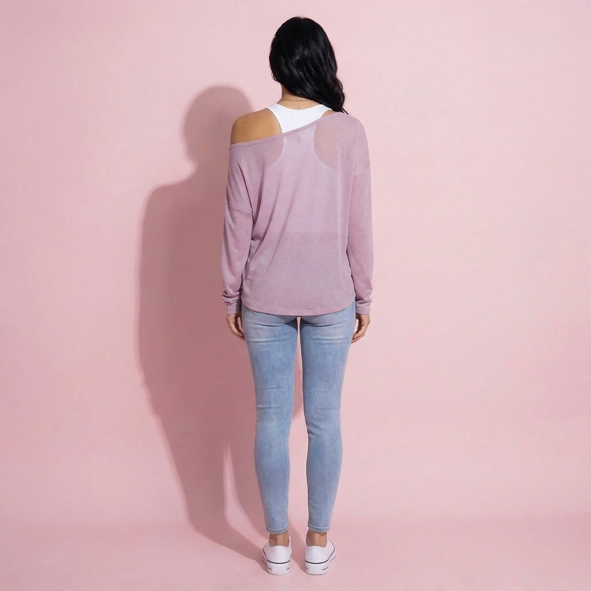 Anna-Kaci Active 2-Piece Women's Long Sleeve Sheer Pullover Top Set with Off Shoulder Neckline and Relaxed Fit