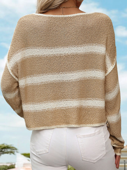 Anna-Kaci Women's Striped Long Sleeve Knit Sweater with Crew Neck