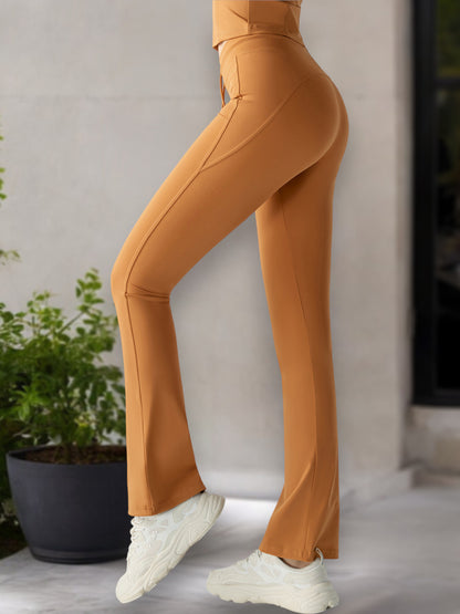 Pantalones de yoga acampanados de cintura alta para mujer con cordón ajustable