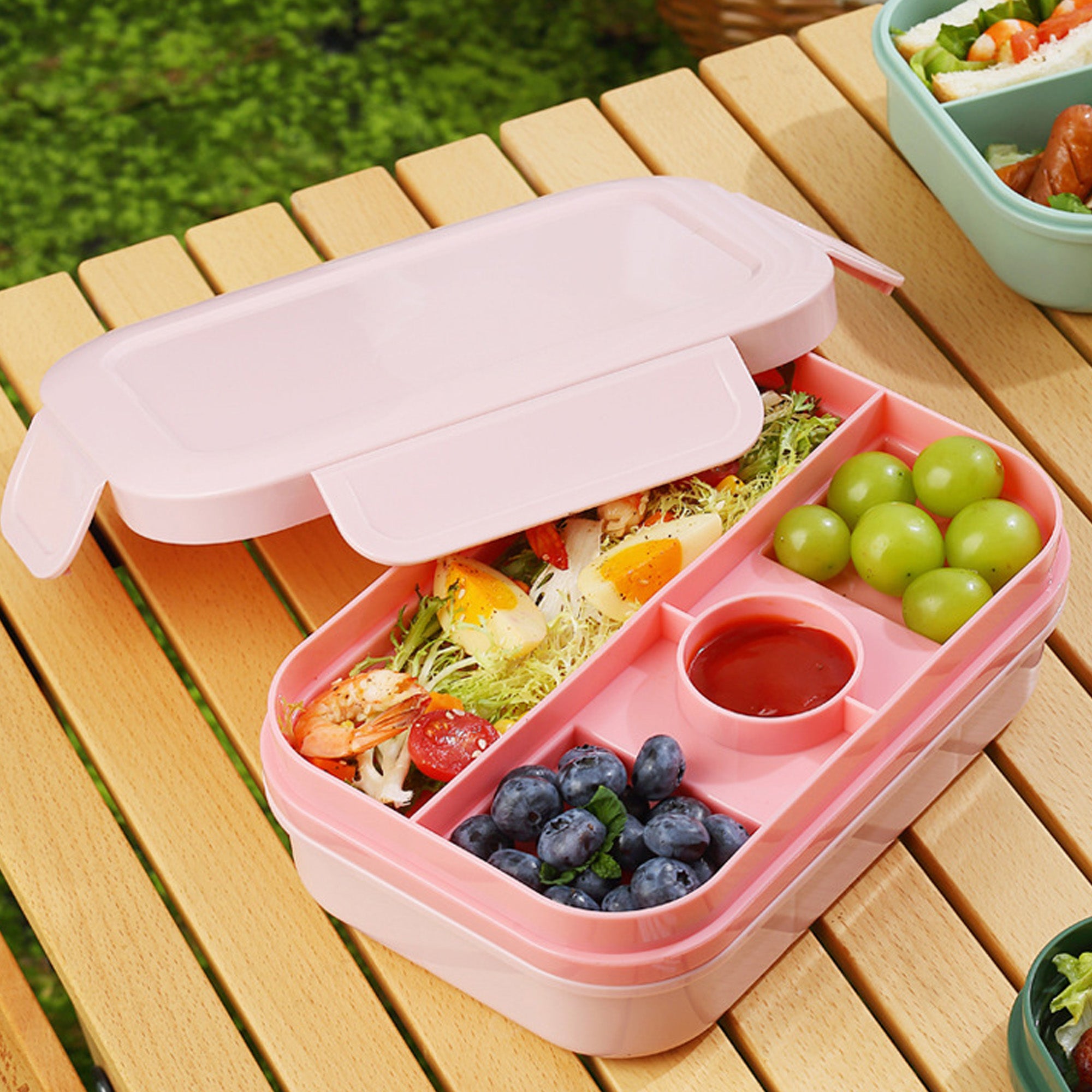 Anna-Kaci Bento Lunch Box Plastic Food Container with Compartments Leak Resistant Lid Meal Prep Storage