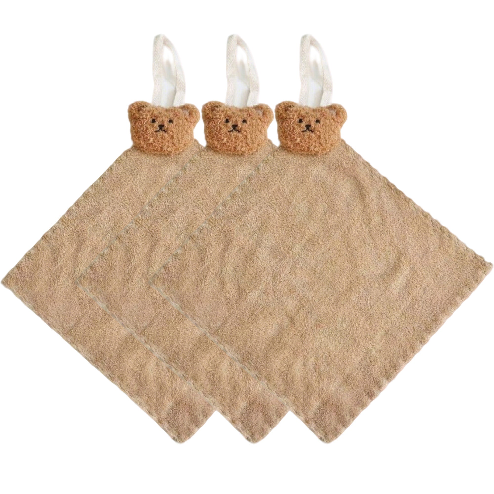 Anna-Kaci Soft Absorbent Hanging Washcloths with Bear Accent 3 Pack Reusable Cleaning Cloths