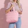 Anna-Kaci Women's Quilted Puffer Tote Bag with Luggage Strap Water-Resistant Padded Panels and Smooth Zipper
