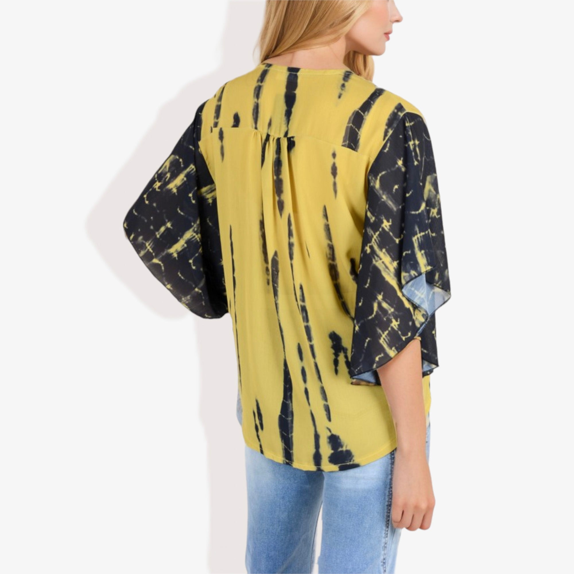 Blusa con mangas estilo kimono y efecto tie-dye con botones en la parte delantera para mujer de Anna-Kaci