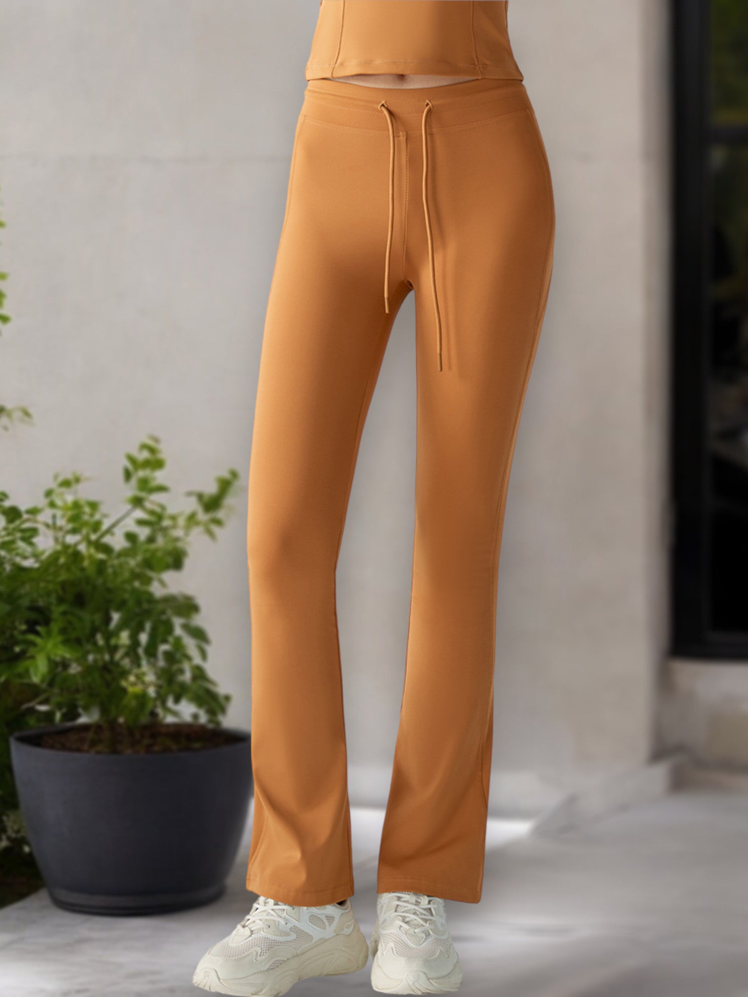 Women's High-Waisted Flare Leg Yoga Pants with Drawstring Waist