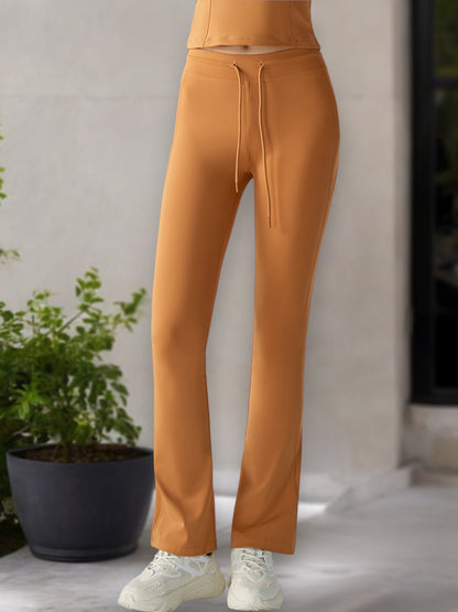 Pantalones de yoga acampanados de cintura alta para mujer con cordón ajustable
