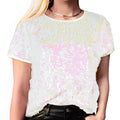 Anna-Kaci Glitter Sequin Fashion Style Tops Short Sleeve Sparkly Binding Shirt Blouse
