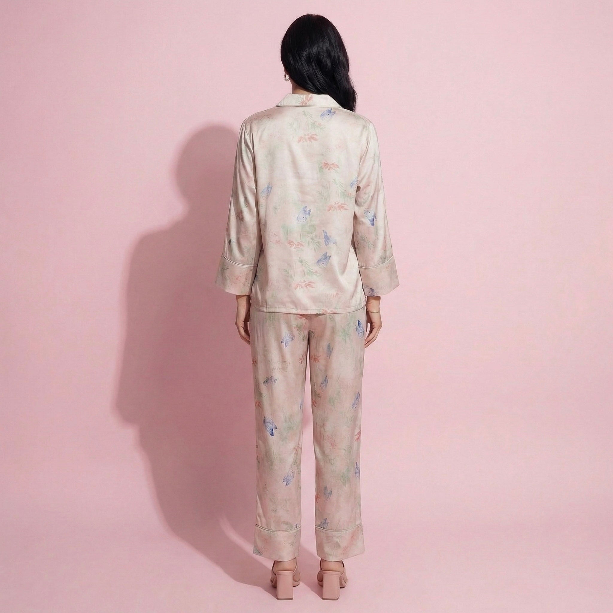 Anna-Kaci Lounge Women's 2-Piece Set Floral Print Button Front Pajama Top with Wide Cuff Sleeves and Matching Relaxed Fit Pants