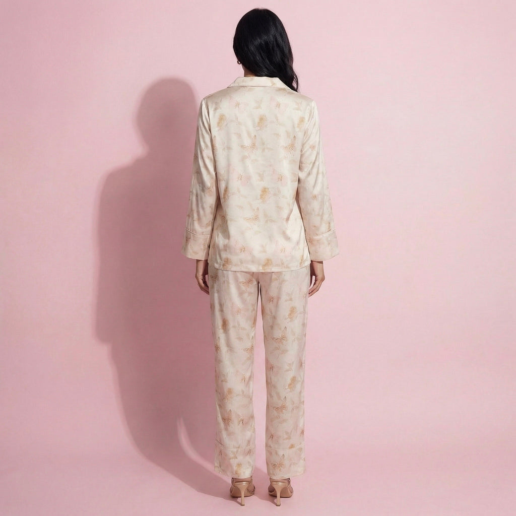 Anna-Kaci Lounge Women's 2-Piece Set Floral Print Button Front Pajama Top with Wide Cuff Sleeves and Matching Relaxed Fit Pants