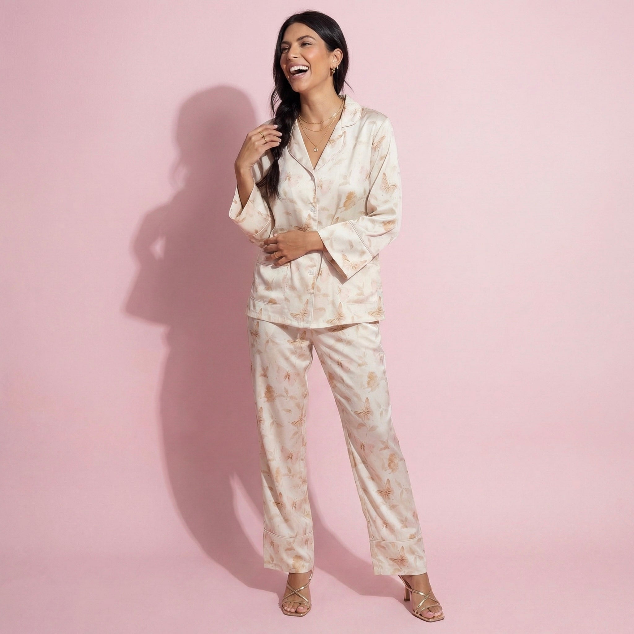 Anna-Kaci Lounge Women's 2-Piece Set Floral Print Button Front Pajama Top with Wide Cuff Sleeves and Matching Relaxed Fit Pants