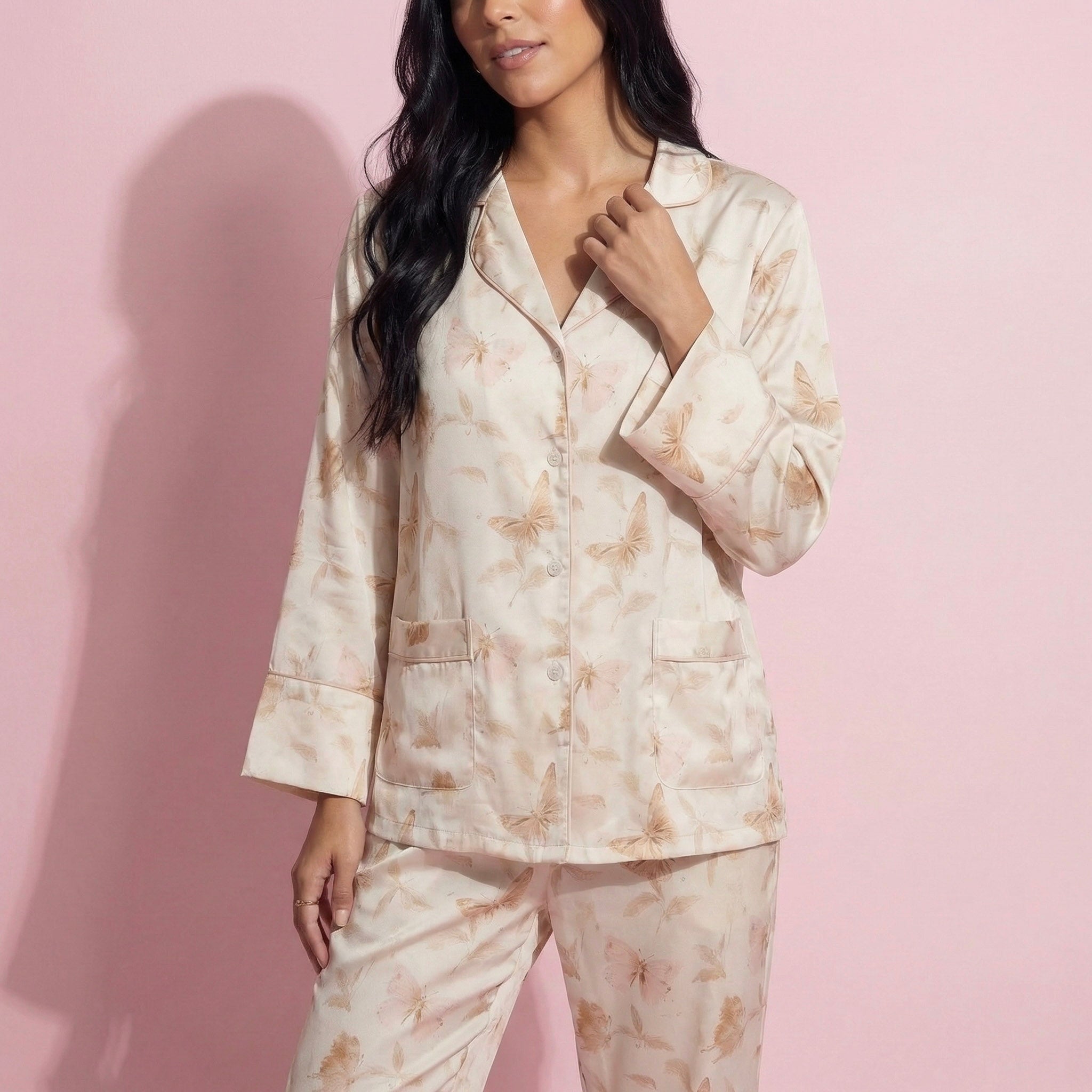 Anna-Kaci Lounge Women's 2-Piece Set Floral Print Button Front Pajama Top with Wide Cuff Sleeves and Matching Relaxed Fit Pants