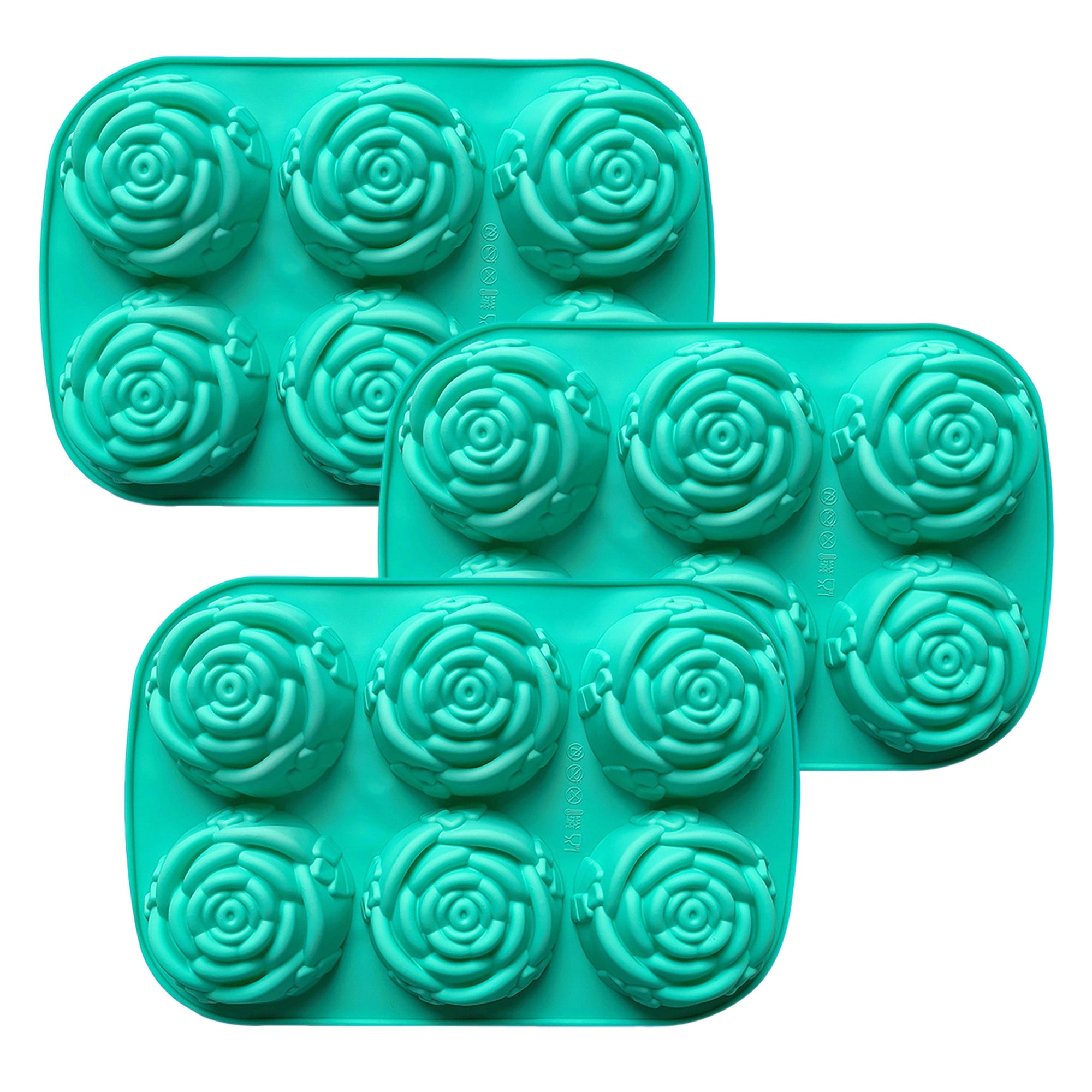 Anna-Kaci 3-Piece Rose Swirl Silicone Baking Mold Set Round Flower Cake Chocolate Candy Soap Mold