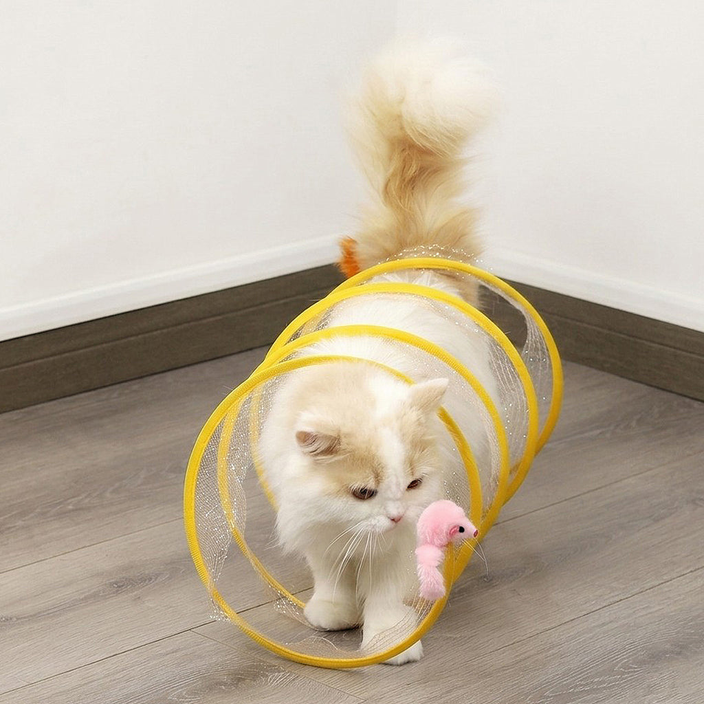 Anna-Kaci Collapsible Cat Spring Tunnel Toy with Mesh Fabric Hanging Ball Interactive Cat Toy