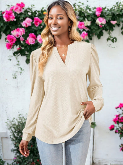 Split V Neck Textured Blouse