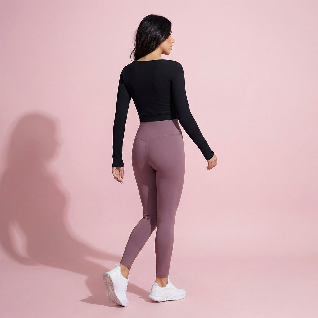 Cropped Button-Up Ribbed Long Sleeve Top with Scoop Neckline