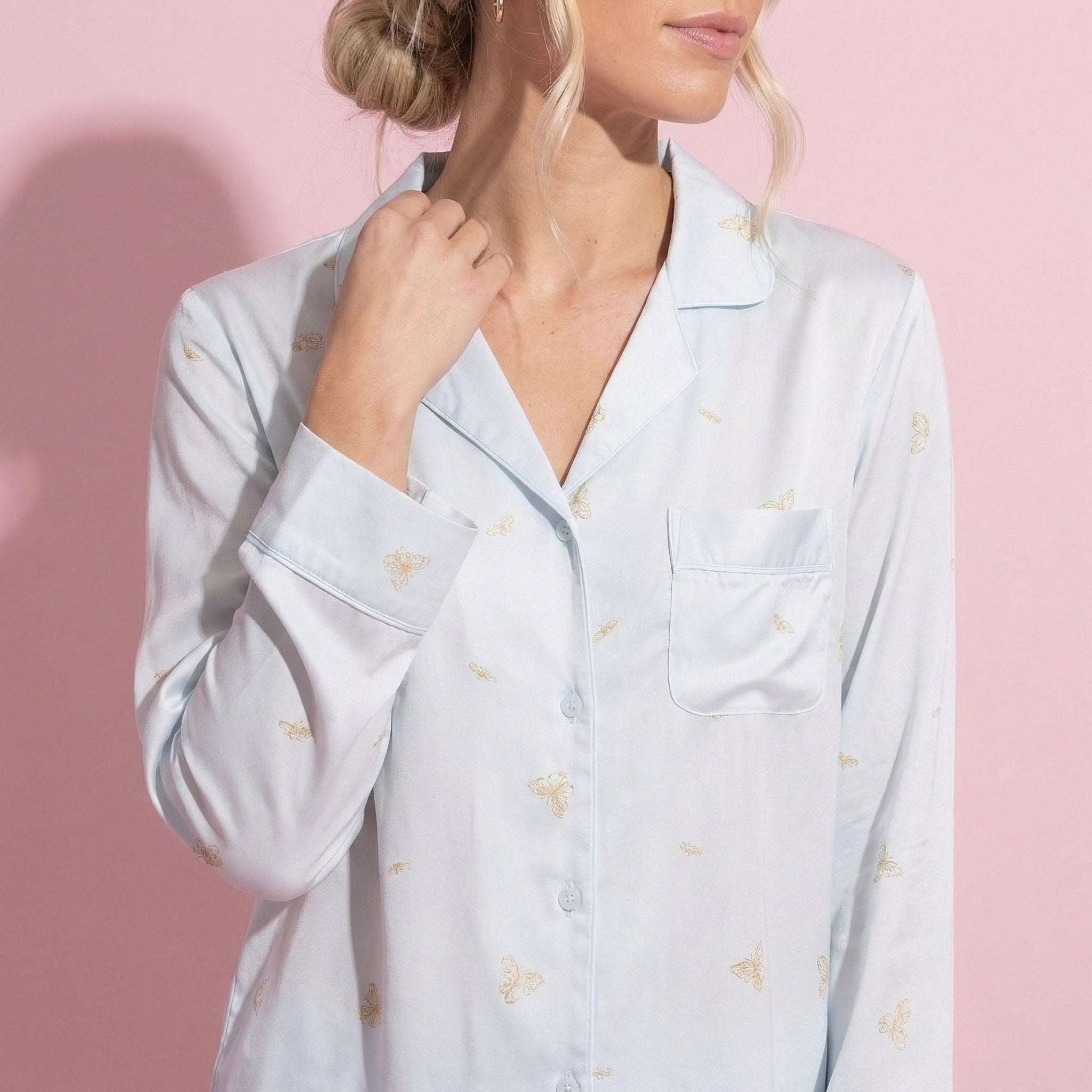 Anna-Kaci Lounge Women's 2-Piece Set Printed Button Front Pajama Top with Relaxed Long Sleeves and Matching Elastic Waist Pants