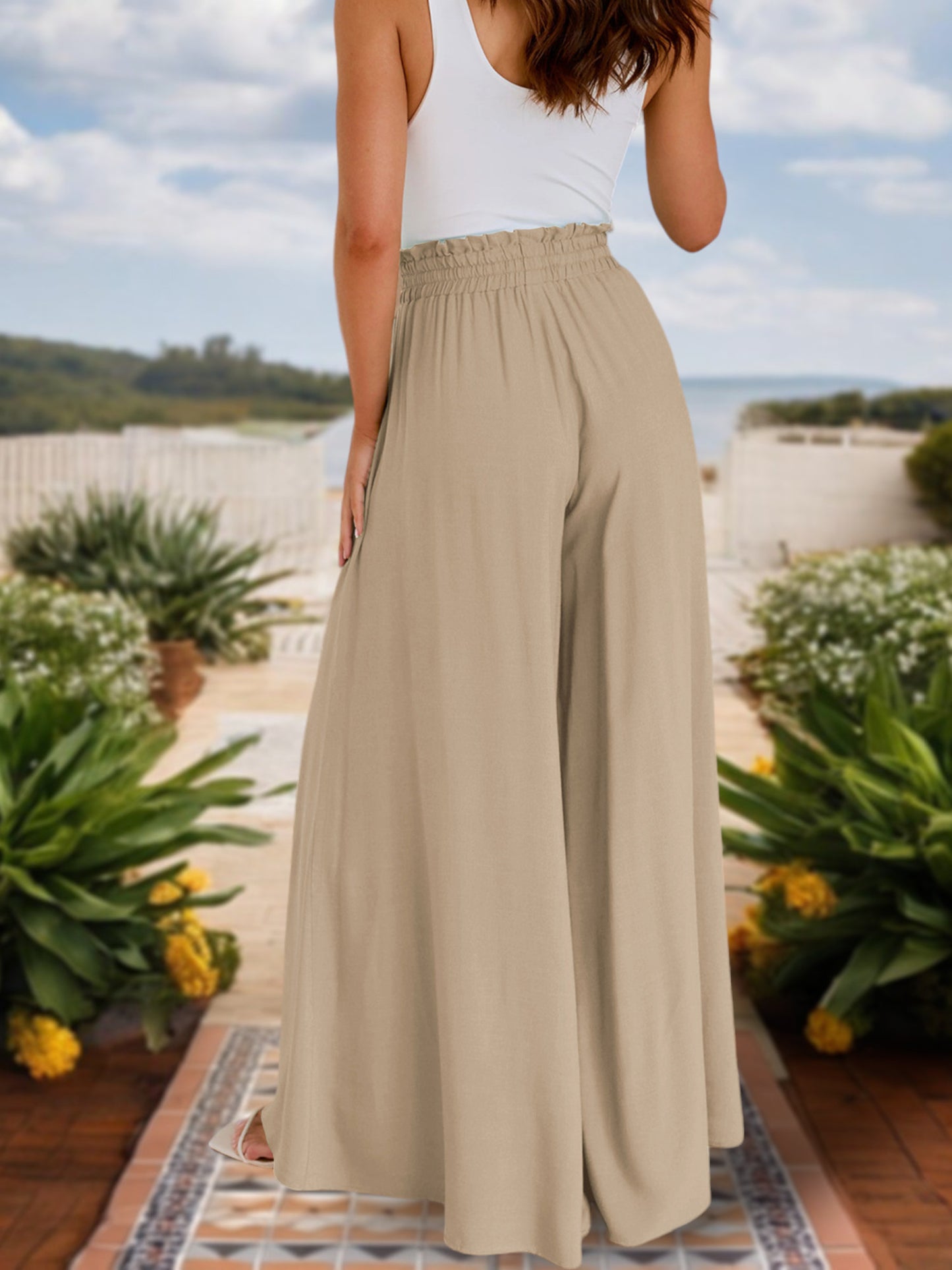 Anna-Kaci Women's High Waist Wide Leg Pants with Drawstring Waist