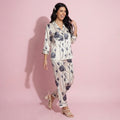 Anna-Kaci Lounge Women's 2-Piece Set Floral Satin Button Front Pajama Top with Contrast Piping and Elastic Waist Pants