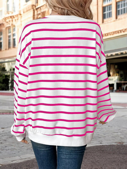 Anna-Kaci Women's Oversized Striped Long Sleeve Top with Drop Shoulders