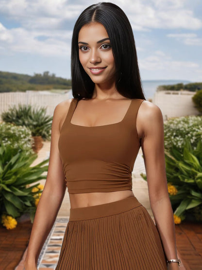 Women's Square Neck Crop Top with Stretch Fit and Ruched Sides
