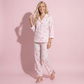 Anna-Kaci Lounge Women's 2-Piece Set Heart Print Button Front Pajama Top with Relaxed Long Sleeves and Matching Elastic Waist Pants