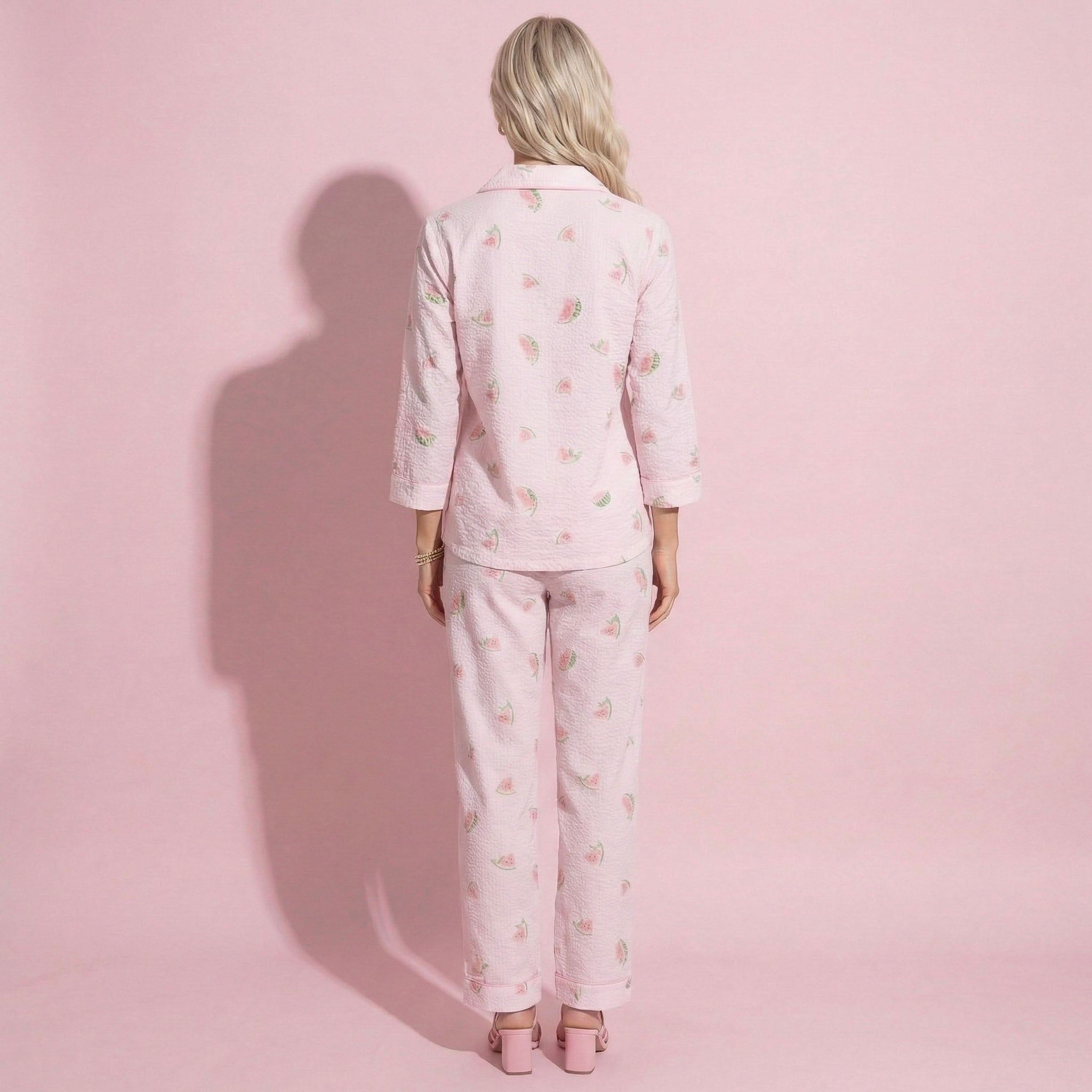 Anna-Kaci Lounge Women's 2-Piece Set Heart Print Button Front Pajama Top with Relaxed Long Sleeves and Matching Elastic Waist Pants