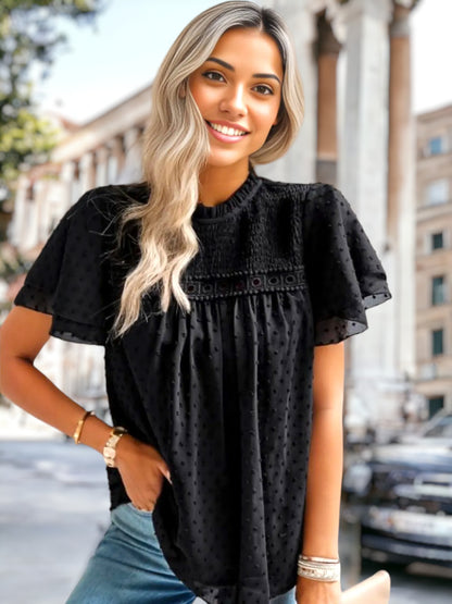 Shirred Lace Detail Blouse