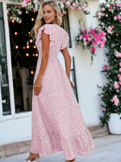 Abstract Print Shirred Waist Maxi Dress