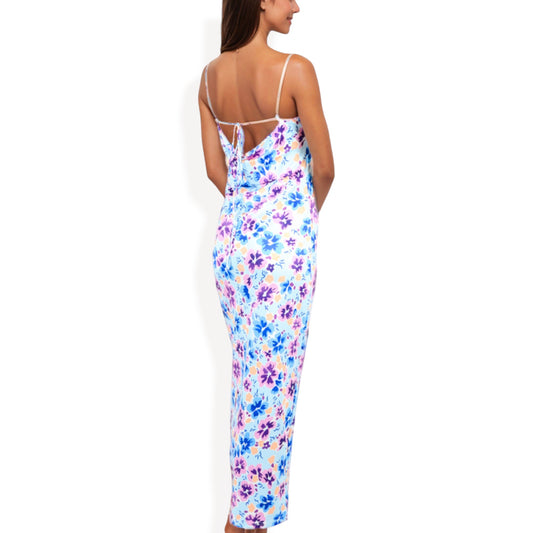 Anna-Kaci Women's Floral Print Spaghetti Strap Maxi Dress with Open Back Detail