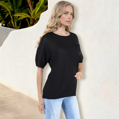 Anna-Kaci Women's Waffle Knit Short Sleeve T-Shirt with Chest Pocket