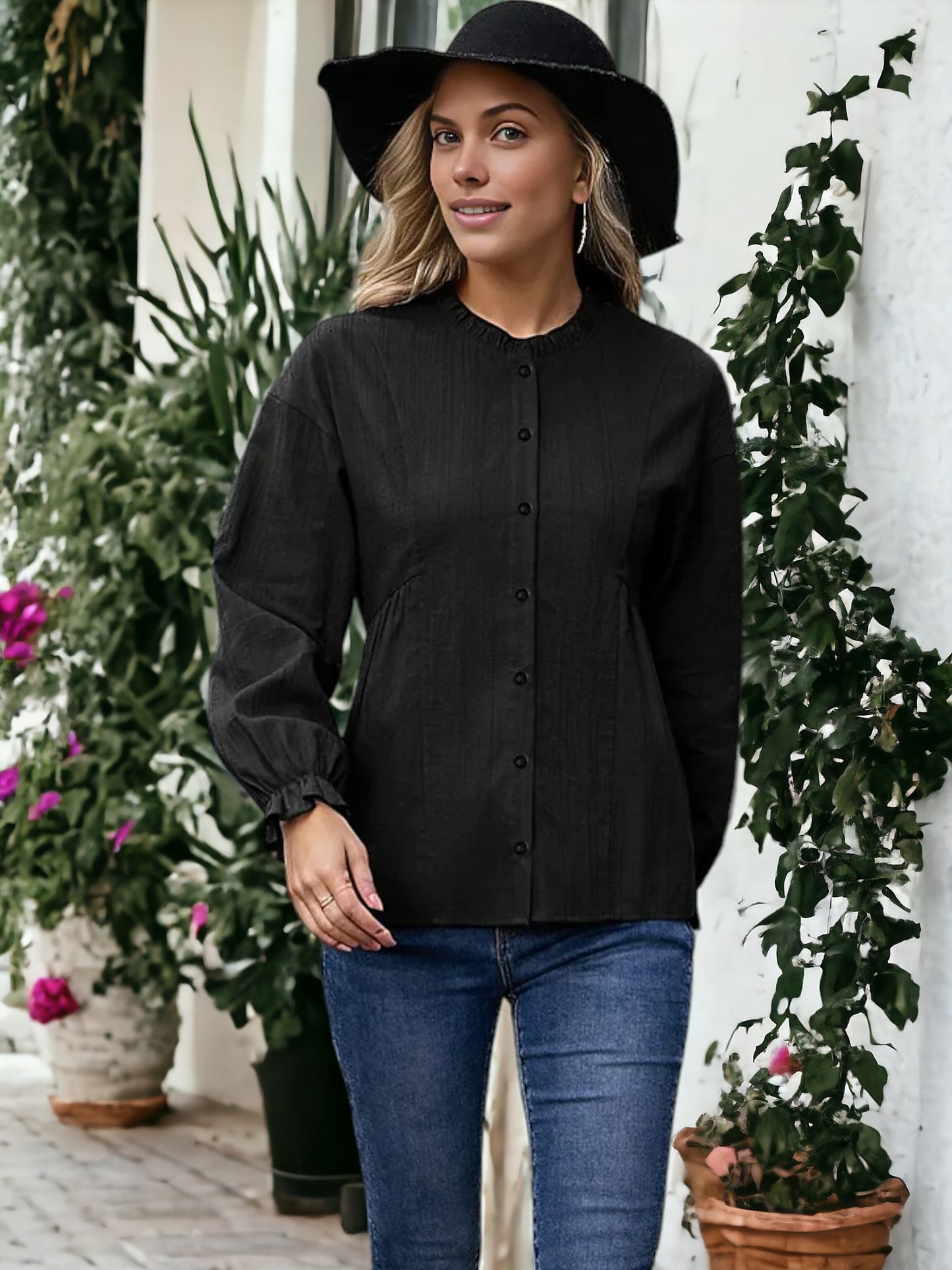 Ruffle Neck Darted Blouse