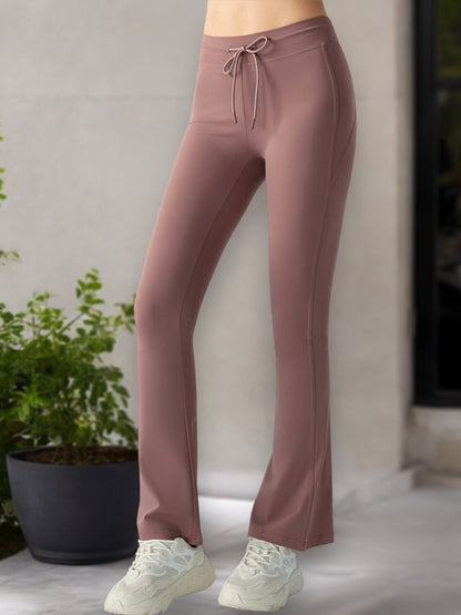Pantalones de yoga acampanados de cintura alta para mujer con cordón ajustable