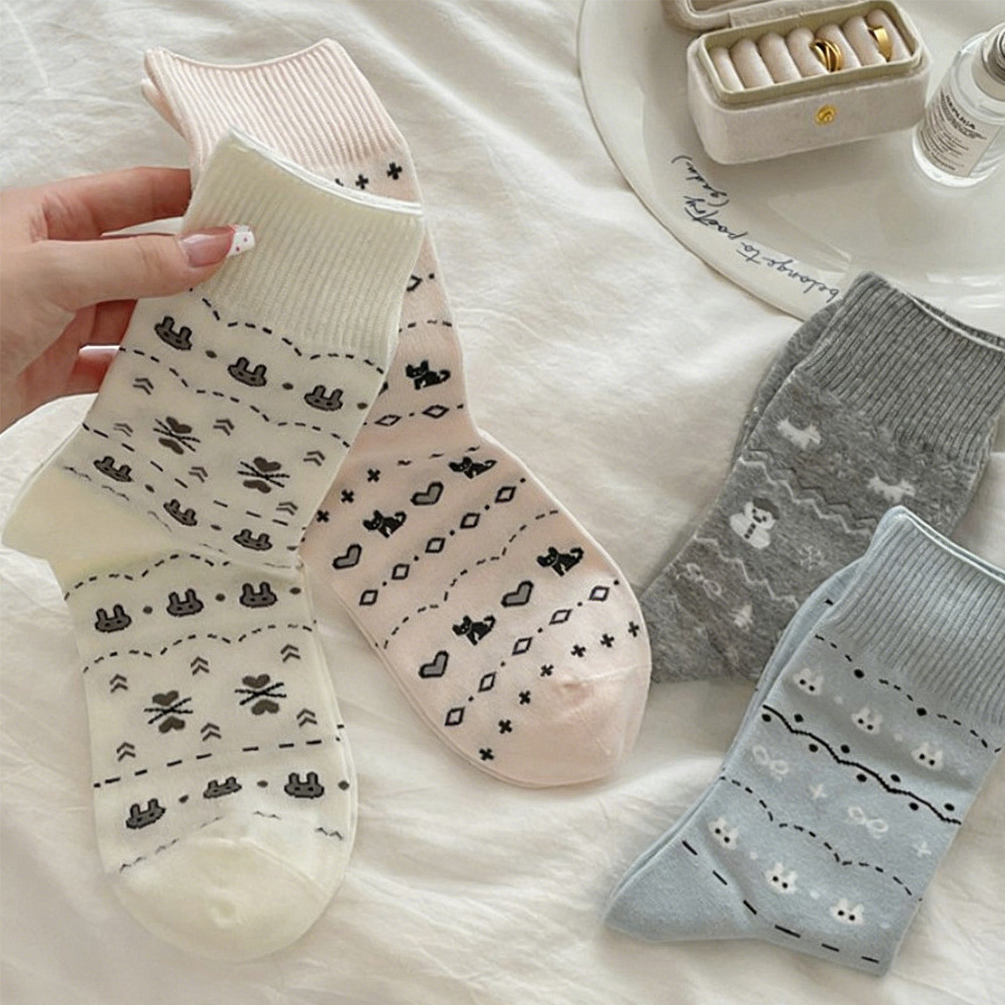 Anna-Kaci Womens Cotton Blend Crew Socks 3 Pair Pack Soft Everyday Casual Comfort