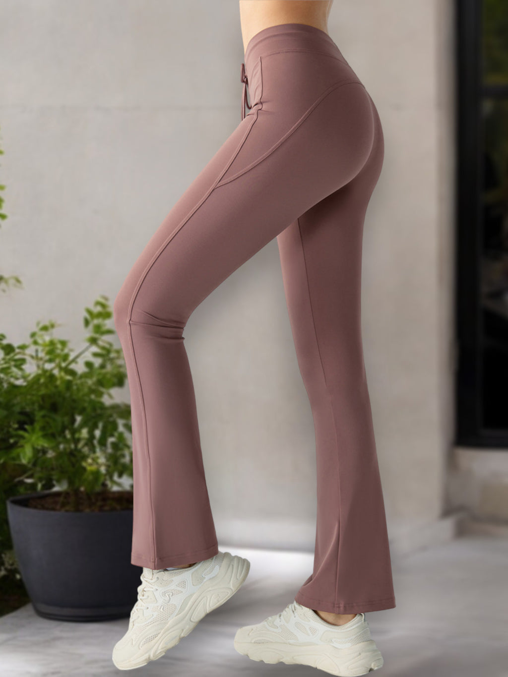 Women's High-Waisted Flare Leg Yoga Pants with Drawstring Waist