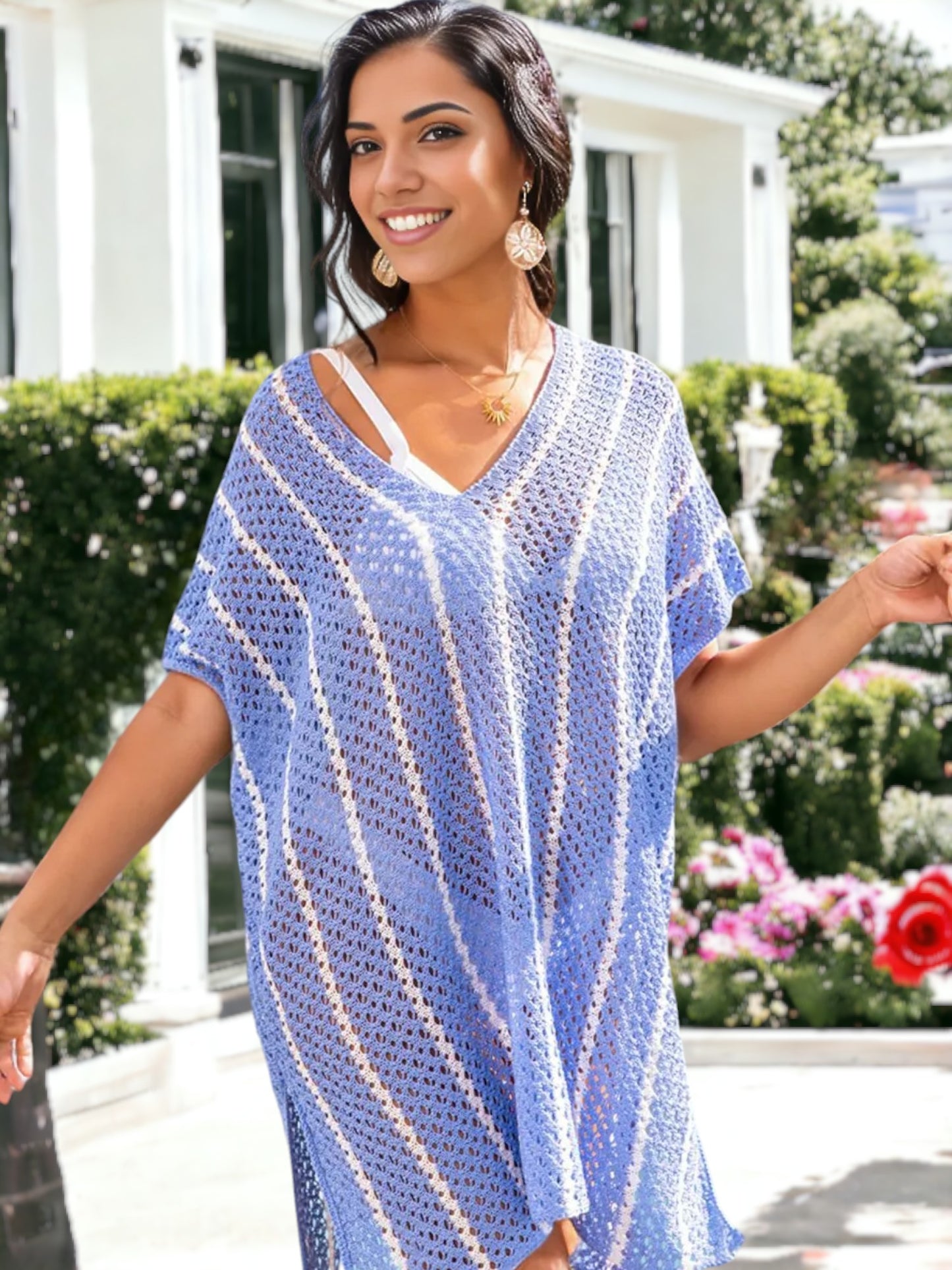 Knitted Bikini Stripe Dolman Beach Cover Up