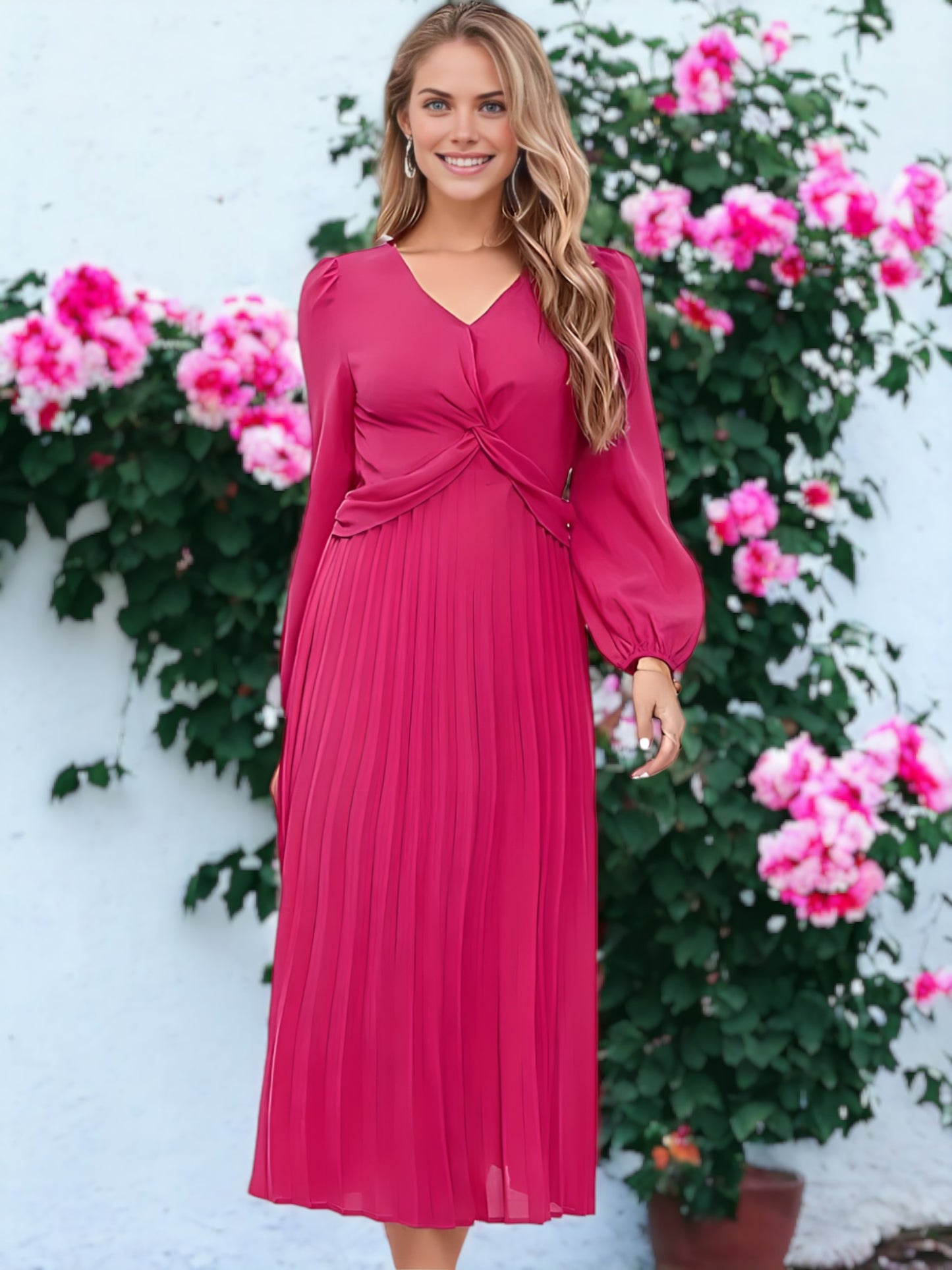 Twist Front Pleated Dress