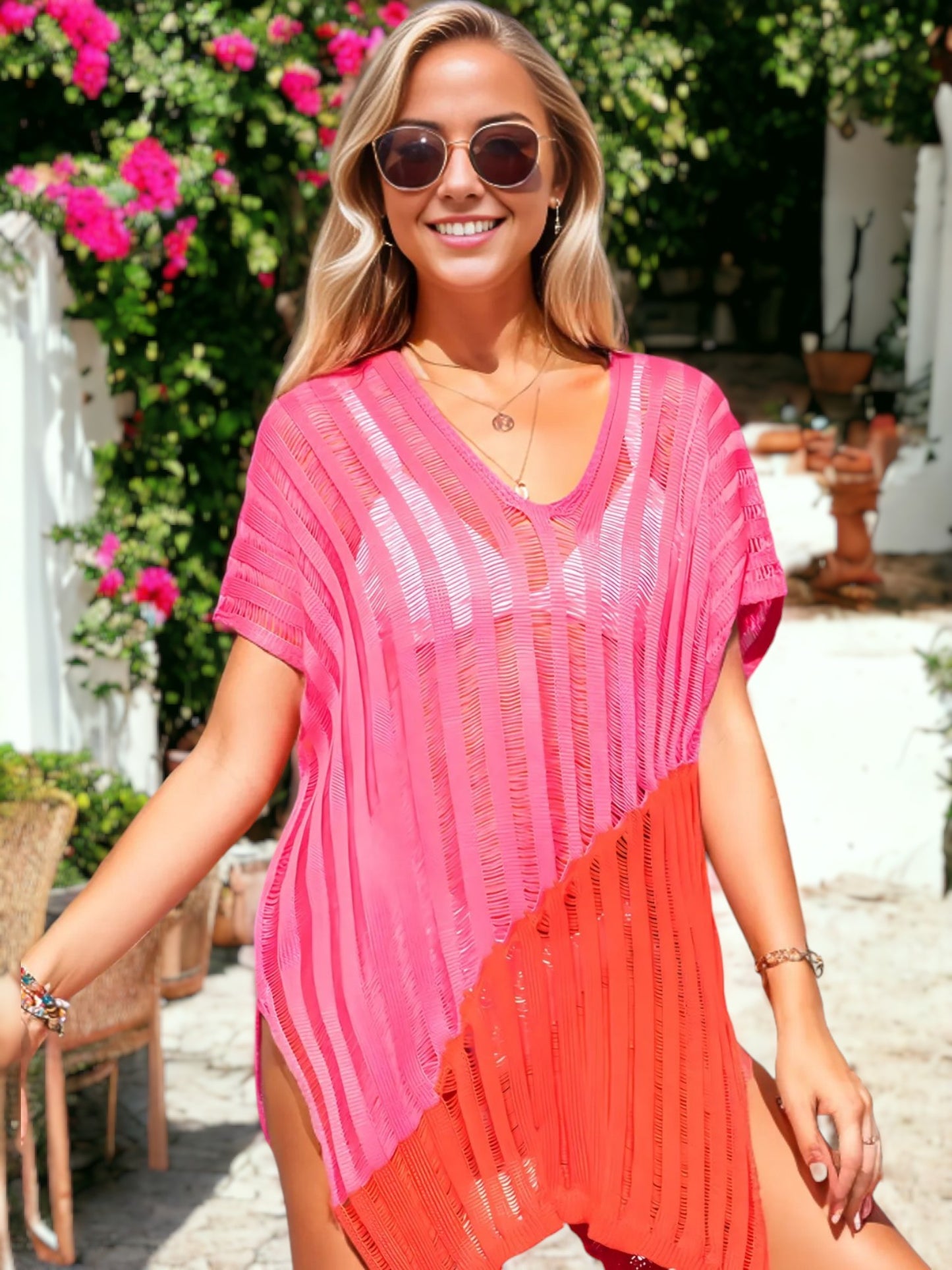 Beach Crochet Mesh Bikini Two Tone Cover Up