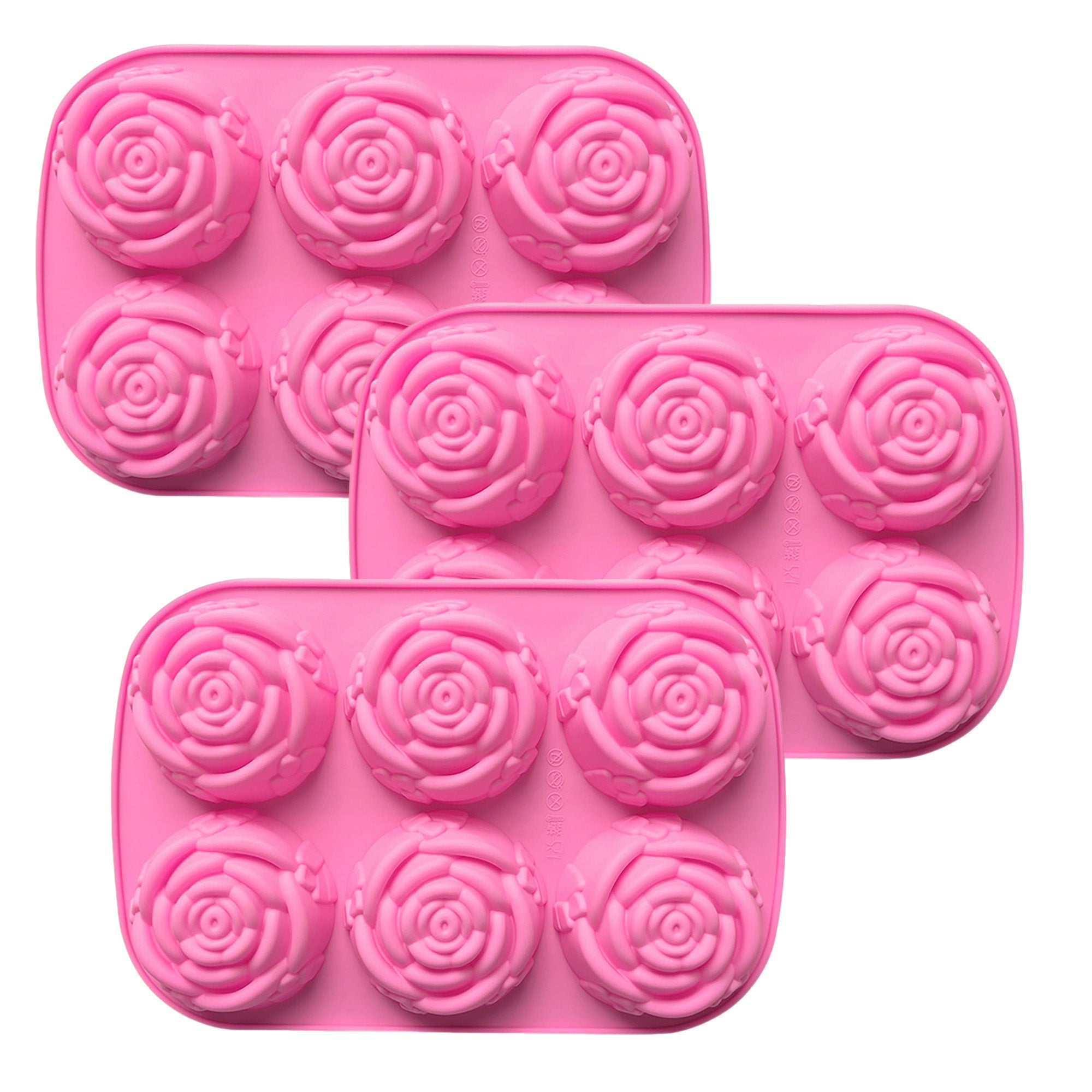 Anna-Kaci 3-Piece Rose Swirl Silicone Baking Mold Set Round Flower Cake Chocolate Candy Soap Mold