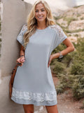 Short Sleeve Mini Dress with Lace Trim and Shoulder Detail