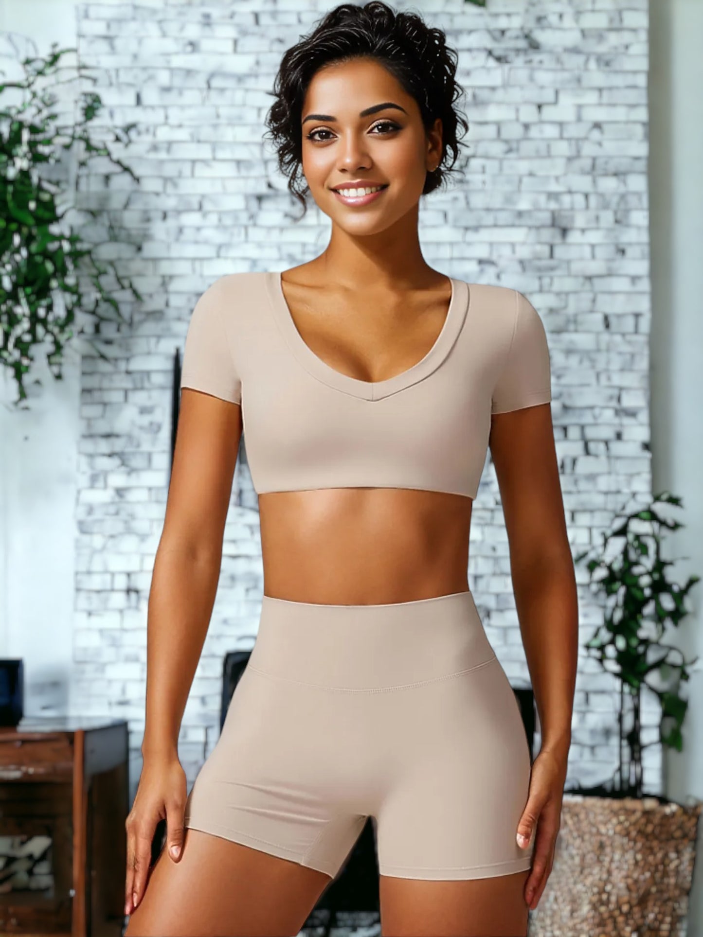 Ropa de yoga ajustada de manga corta