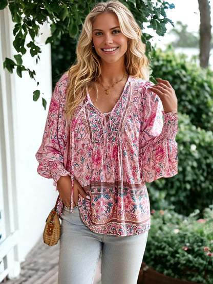 Tie Front V Neck Bohemian Top