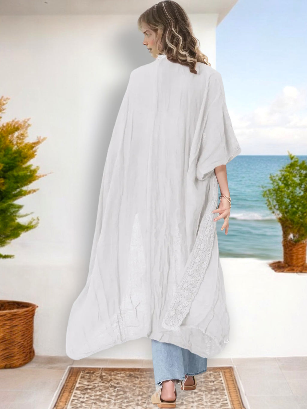 Anna-Kaci Women's Lightweight Flowy Open Front Duster Kimono with Wide Sleeves