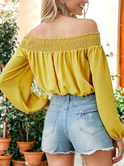 Shirred Off Shoulder Crop Top