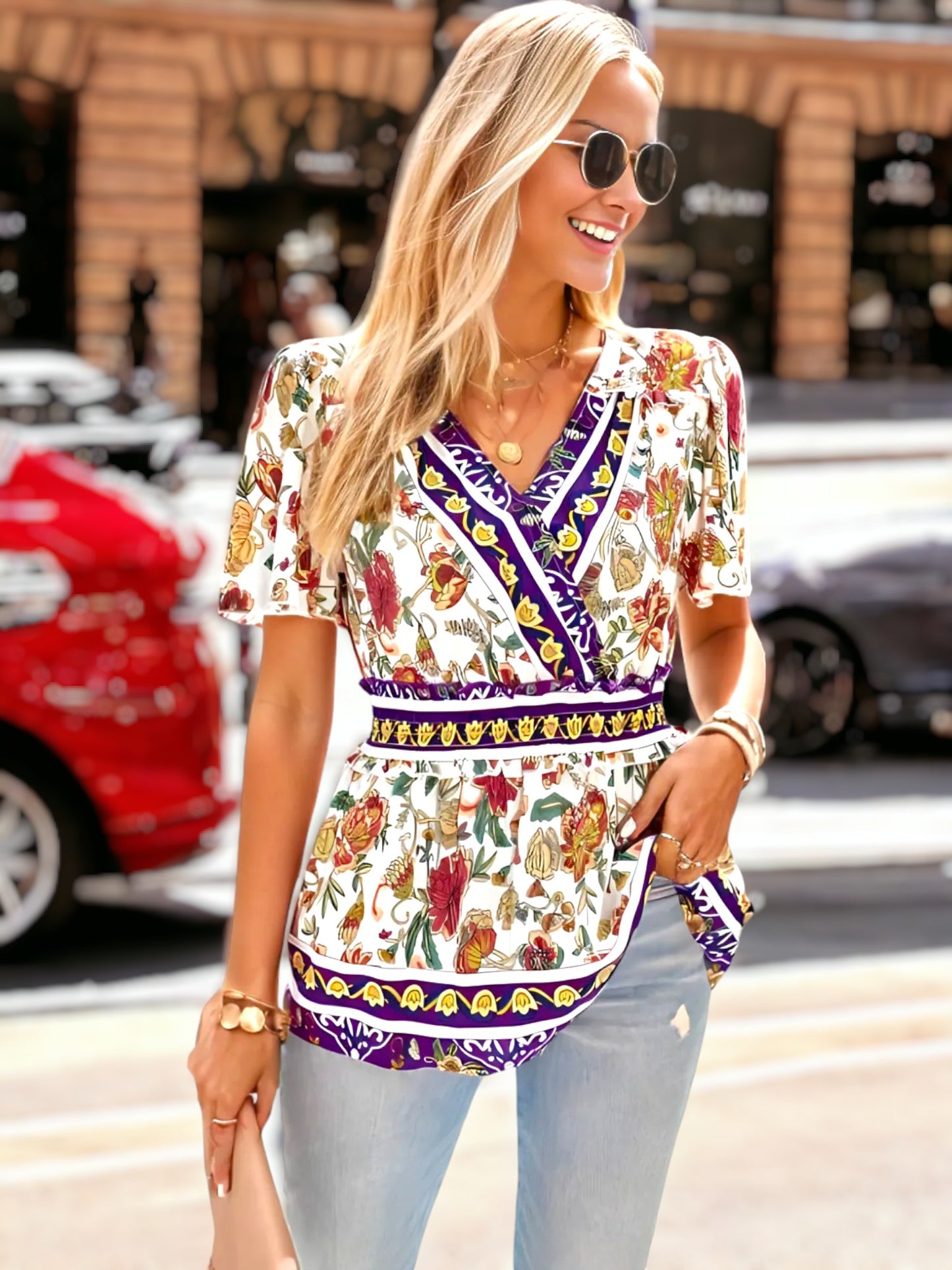 Surplice Neck Bohemian Peplum Blouse