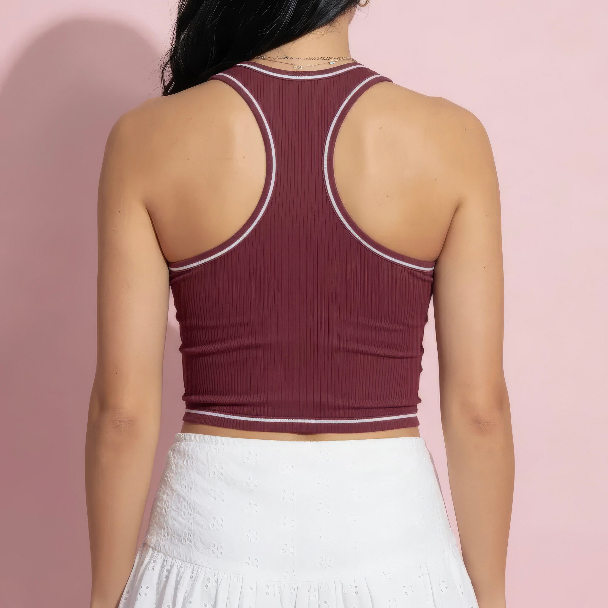 Anna-Kaci Active Women's Sleeveless Fitted Active Tank with Scoop Neck Contrast Trim and Smooth Stretch Fabric